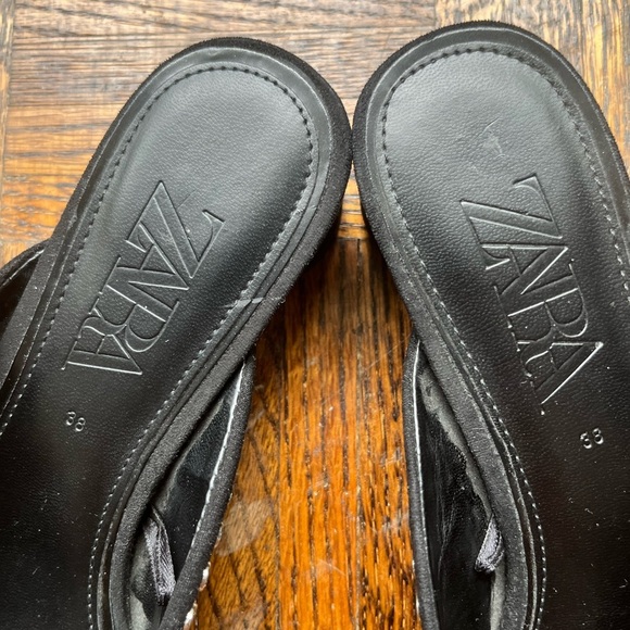 ZARA Black Pointy Silver Sudded Low-Heeled Mules (Sz 38) - Picture 8 of 11